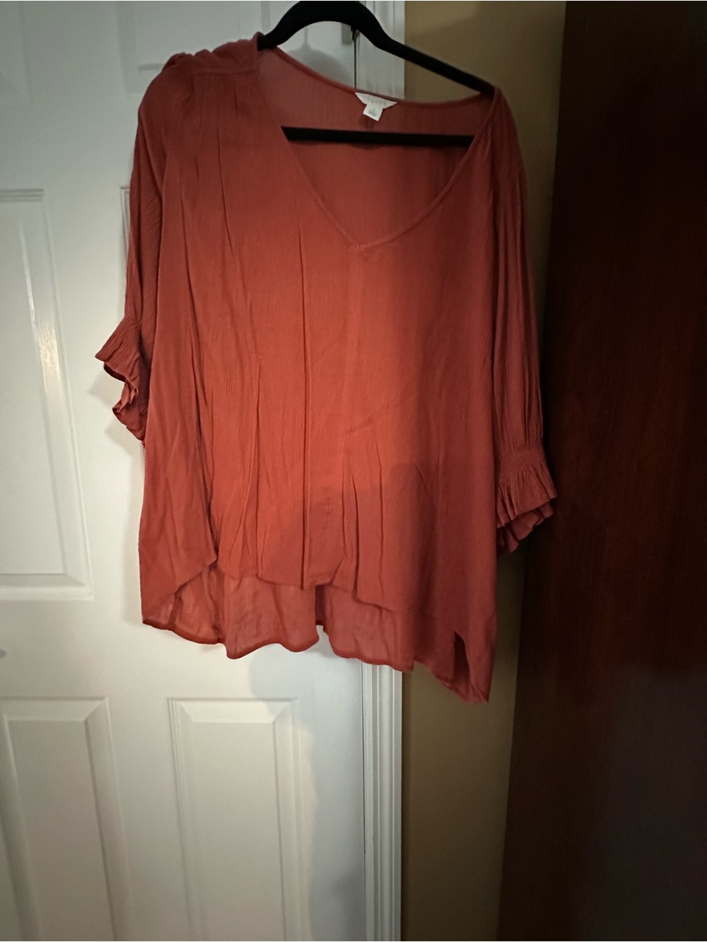 Caslon Rust-Orange V-Neck Ruffle Sleeve Tunic